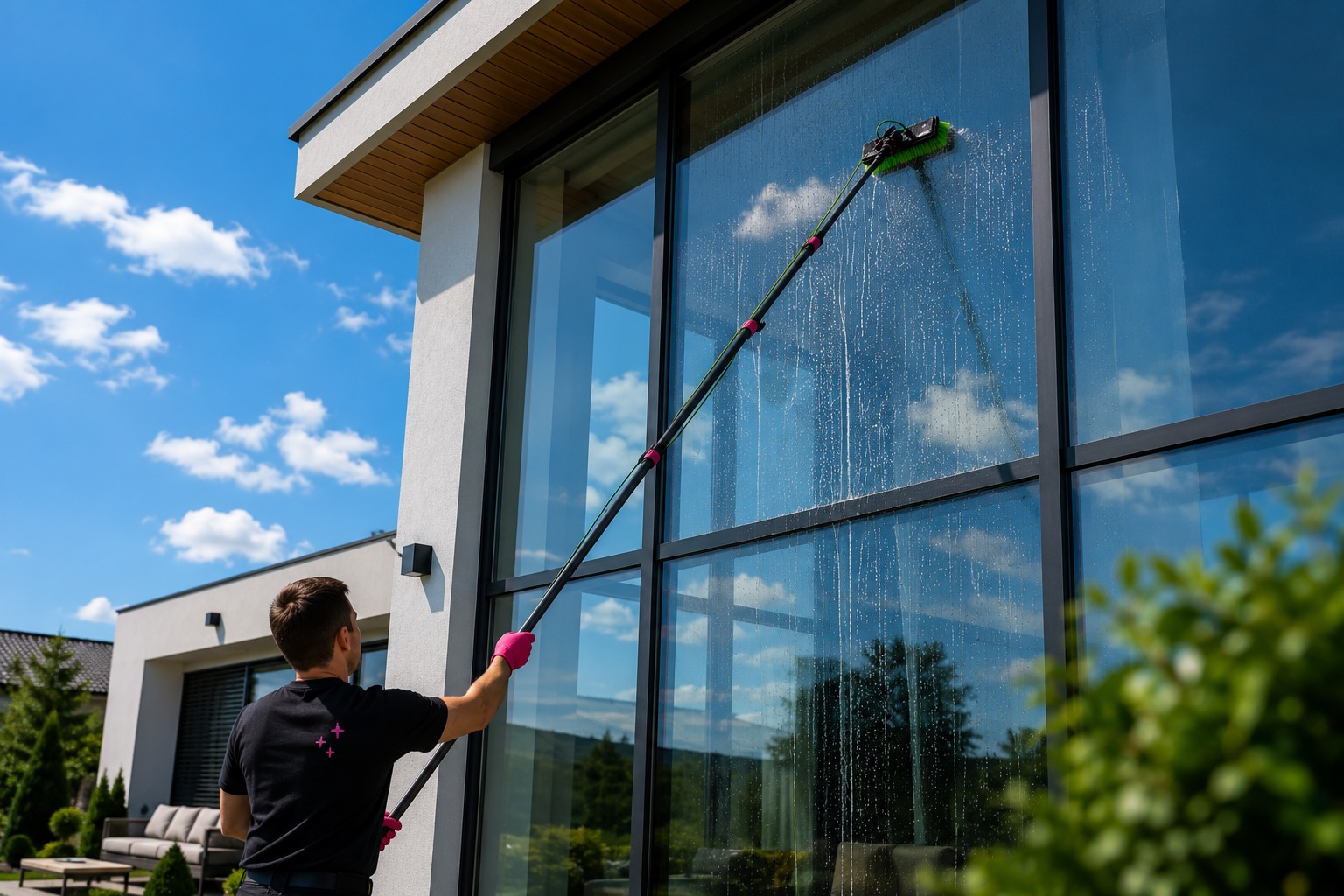 Mytí oken z exteriéru teleskopickým systémem ProClean Vysočina